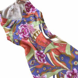 Vintage y2k MICA Psychedelic Paisley Floral Midi Sheath Slip Dress Size 8